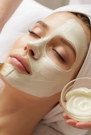 ansigtsbehandling med maske der påføres med pensel.webp